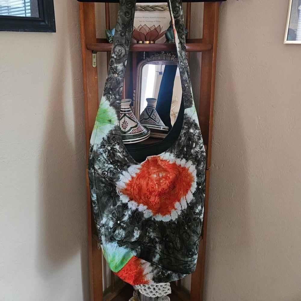 EARTHBOUND Tie-Dye Shoulder Bag in Orange, Green & Black